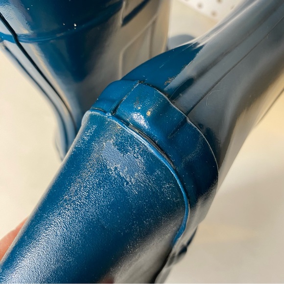 Hunter | Kellen Wedge Heel Rain Boot Dark Navy Teal Blue Sz. 7 - Picture 7 of 9